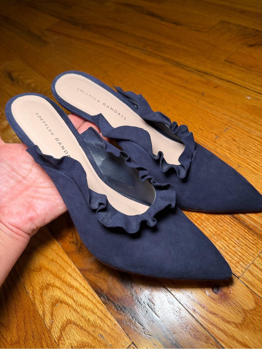Loeffler Randall Navy Ruffle Suede Mule